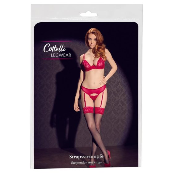 Cottelli - Stockings with red lace edging (black) - 8