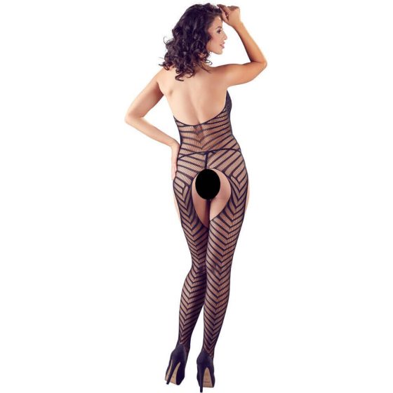 NO:XQSE - open-front jumpsuit with stripes and thong - black (S-L)