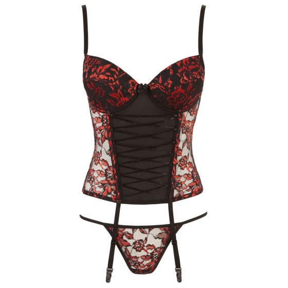 Cottelli - Rose bodice and thong (black-red) - 80B/M