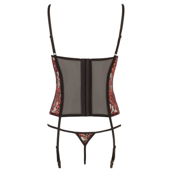 Cottelli - Rose bodice and thong (black-red) - 80C/L