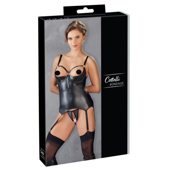 Cottelli Bondage - glossy top with hand cuffs (black) - XL