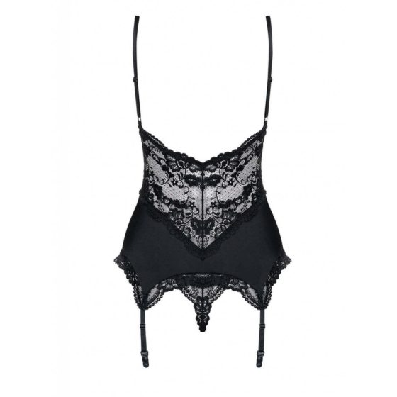Obsessive 810-COR-1 - Lace top and thong with suspender (black) - L/XL