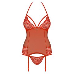 Obsessive 838-COR-3 - Lace trim halter top with thong (red)