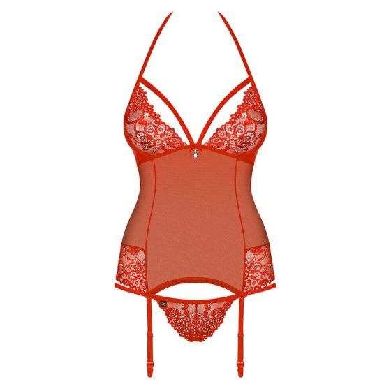 Obsessive 838-COR-3 - Lace trim halter top with thong (red) - L/XL