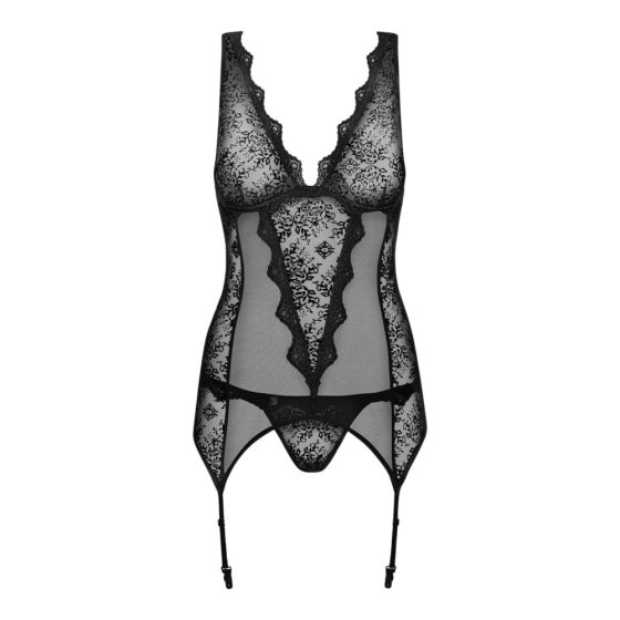 Obsessive Emperita - tiny embroidered top and thong (black) - L/XL