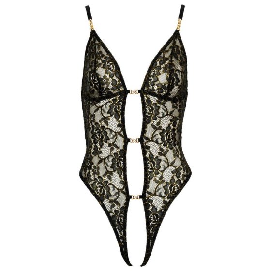 Abierta Fina - open body with lace and rhinestones (black-gold)