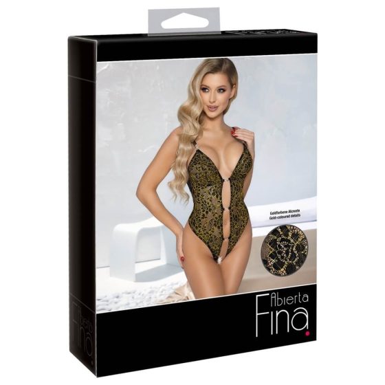 Abierta Fina - open body with lace and rhinestones (black-gold)