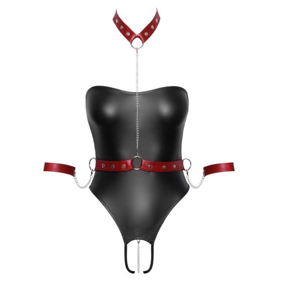 Cottelli Bondage - shiny body with arm anchors (black-red) - M
