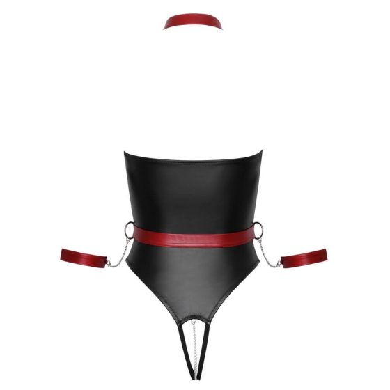 Cottelli Bondage - shiny body with arm anchors (black-red) - M