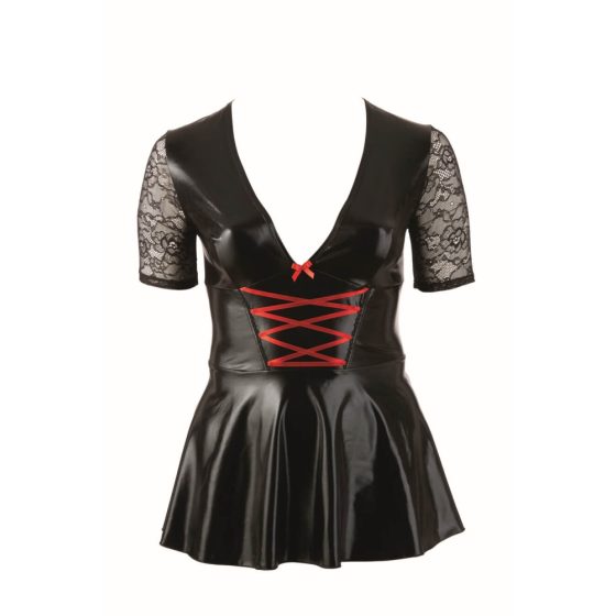 Cottelli Plus Size - Shiny dress with red corset (black) - XXL