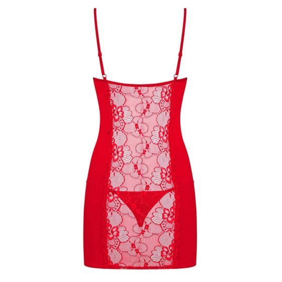 Obsessive Heartina - floral heart embellished nightdress with thong (red) - L/XL