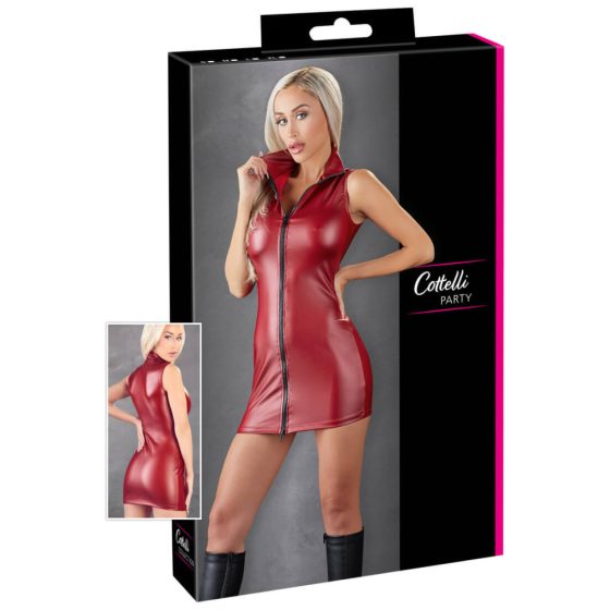 Cottelli Party - zipper sleeveless shiny mini dress (burgundy) - M
