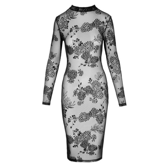 Noir - translucent floral long sleeve dress (black) - M