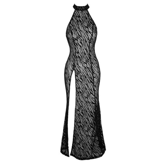 Noir - long dress with tiger stripes and a buttoned front (black)