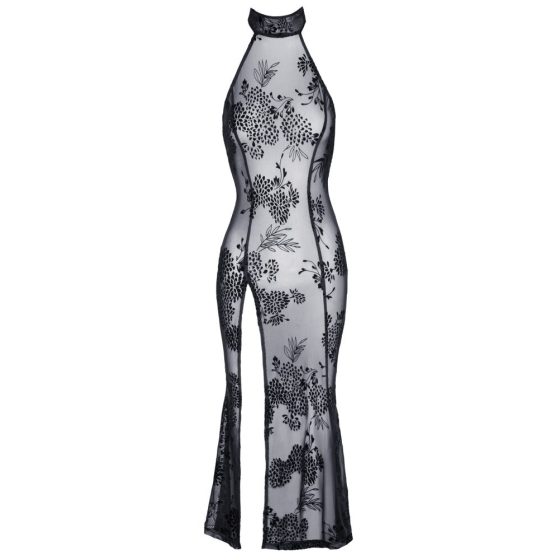 Noir - translucent floral long dress (black)