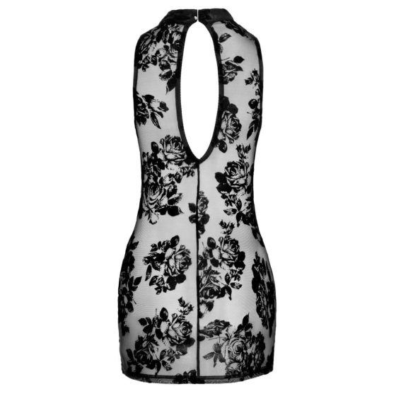 Noir - Sleeveless mini dress with embroidered rose (black)
