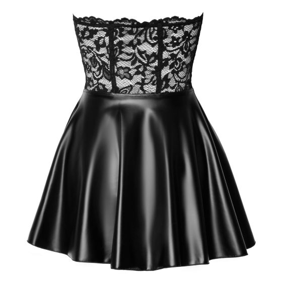 Noir - lace top glossy mini dress (black)