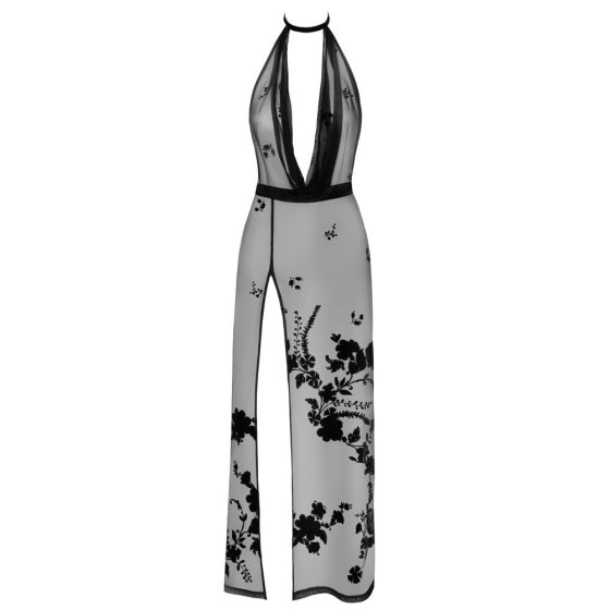 Noir - fully sheer floral print maxi dress (black) - M