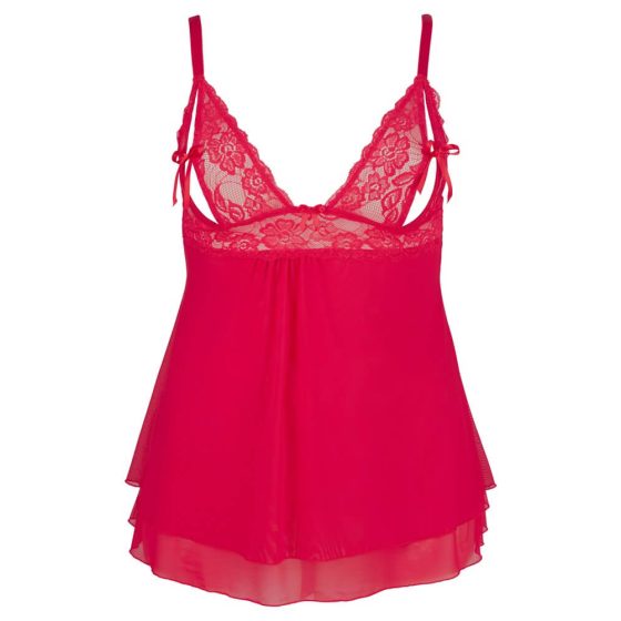 Cottelli Plus Size - Linen babydoll with lace (red) - XL