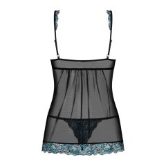   Obsessive Amanta - embroidered edged babydoll with thong (black-turquoise)