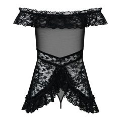 Obsessive Flores - ruffle-floral babydoll with thong (black)