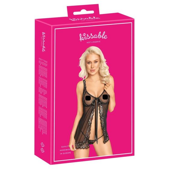 Kissable - open babydoll with ribbon (black)