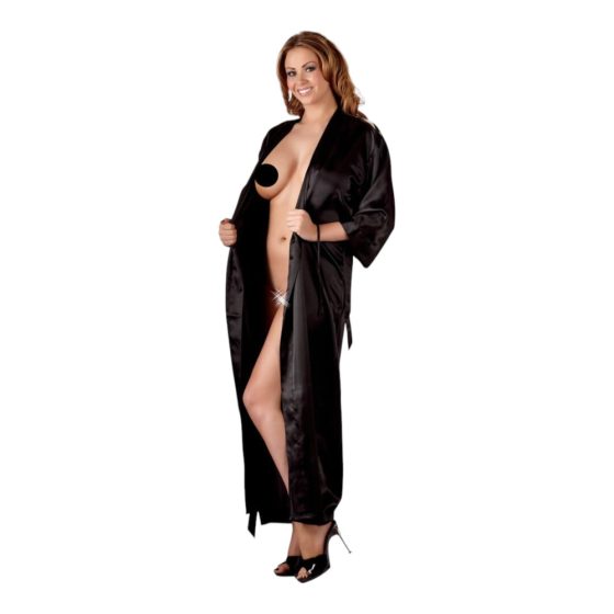 Cottelli - Satin robe (black) - 2XL/3XL