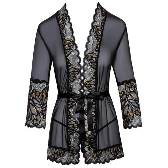 Kissable - short robe with ribbon (black) - L/XL