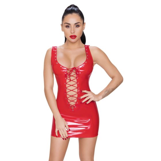 Black Level - Lacquer mini dress with laces (red) - M