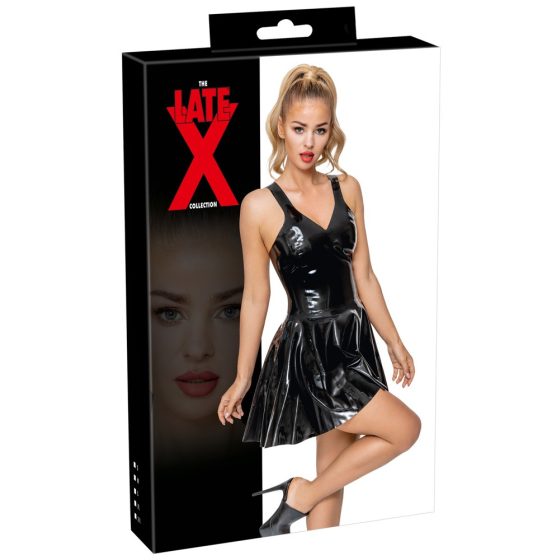 LATEX - mini dress with ruffled skirt (black) - M