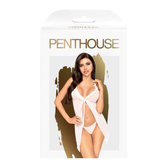 Penthouse After Sunset - ruffled, sheer babydoll with thong (white)