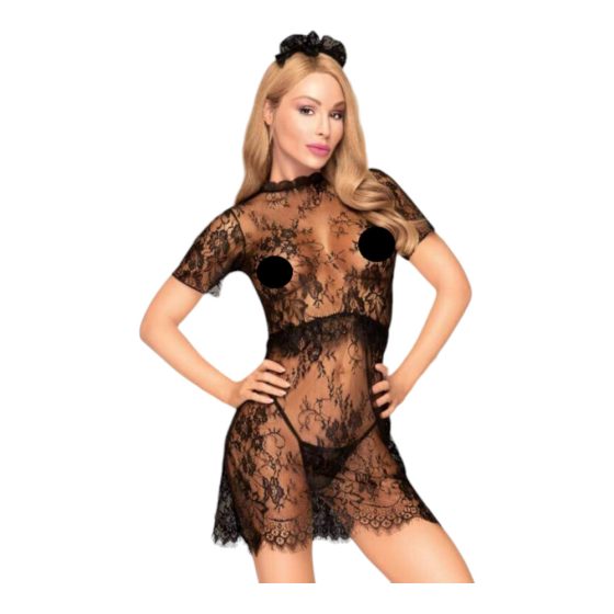 Penthouse Poison Cookie - lace dress with thong and hair ornament (black)