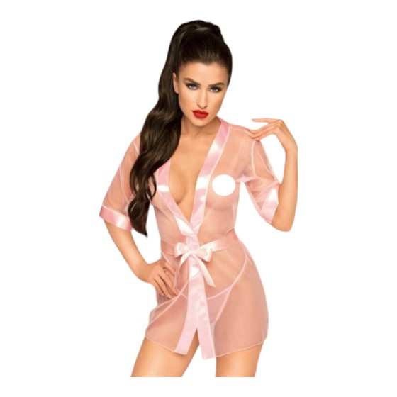Penthouse Midnight Mirage - satin sheer robe with thong (pink)