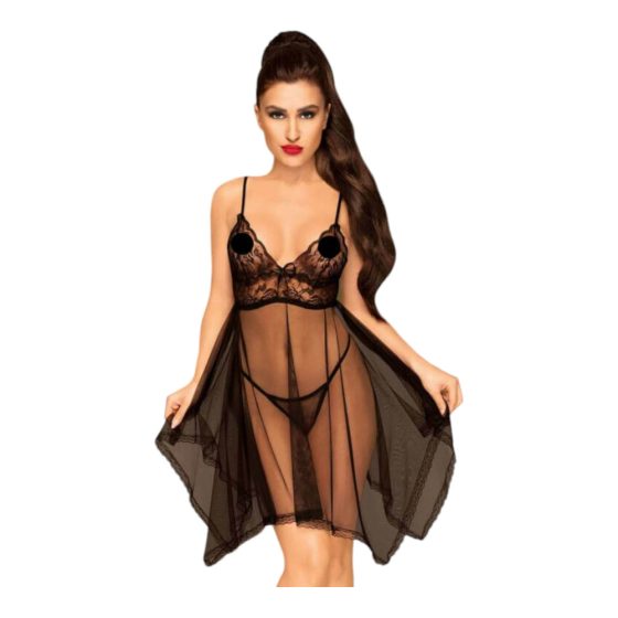 Penthouse Naughty Doll - asymmetric lace dress with thong (black) - M/L