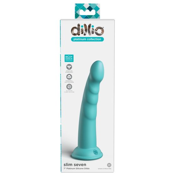 Dillio Slim Seven - sticky-fingered acorn stimulating dildo (20cm) - turquoise