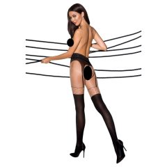 Passion Ti Open 003 - garter effect tights (black)