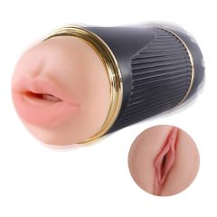   Lonely - double-ended, battery-operated, mouth and pussy masturbator (natural black)