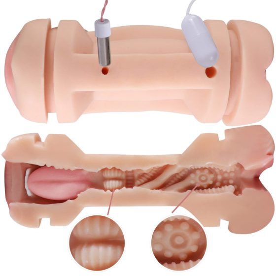 Lonely - double-ended, battery-operated, mouth and pussy masturbator (natural black)