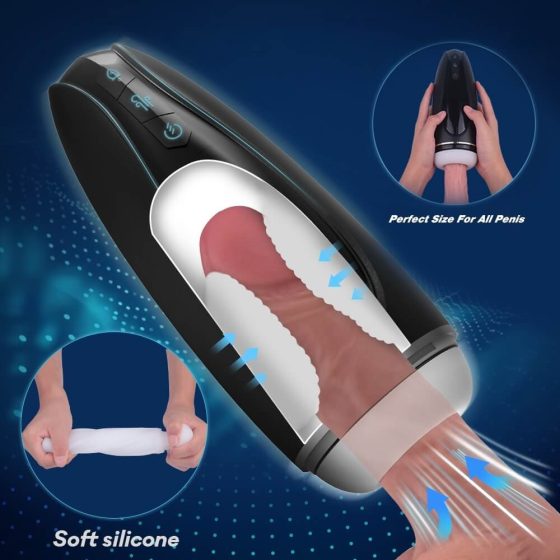 Sex HD Hawk - Rechargeable vibrating suction masturbator (black and white)