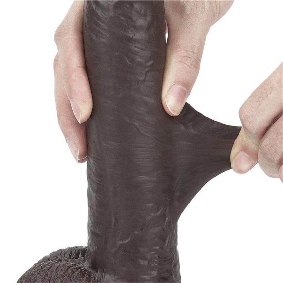Lovetoy Sliding-Skin - double-layered dildo with sticky pad - 23cm (brown)