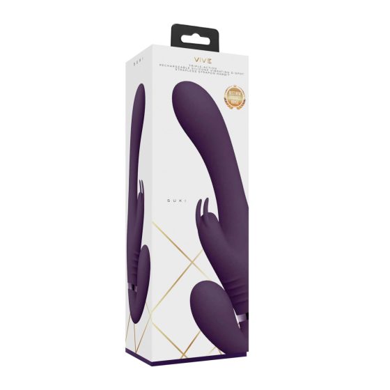 Vive Suki - rechargeable, strapless attachable vibrator with bunny clitoris stimulator (purple)