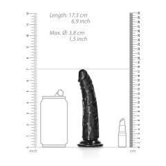   RealRock Slim - realistic dildo with sticky feet - 15,5cm (black)