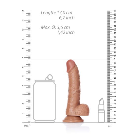 RealRock Curved - clamp-on, testicle realistic dildo - 15,5cm (dark natural)
