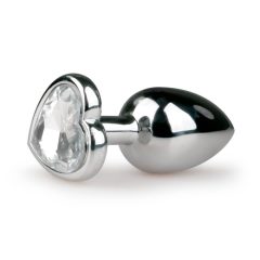   Easytoys Metal No.2 - white stone heart-shaped cone anal dildo - silver (2,5cm)