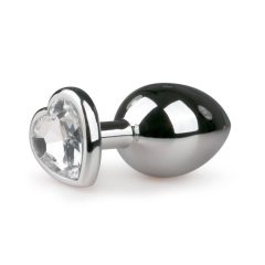   Easytoys Metal No.7 - white stone heart-shaped cone anal dildo - silver (3cm)
