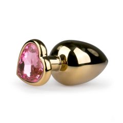   Easytoys Metal No.8 - pink stony heart-shaped cone anal dildo - gold (3,5cm)