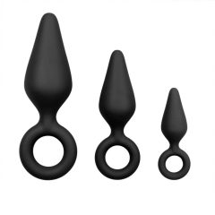 Easytoys - Anal dildo with grip ring set - 3pcs (black)