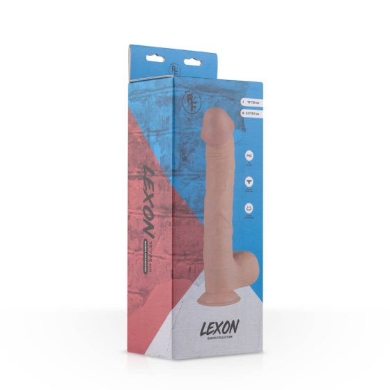 Real Fantasy Lexon - clamp-on, testicle lifelike big dildo (33cm) - natural
