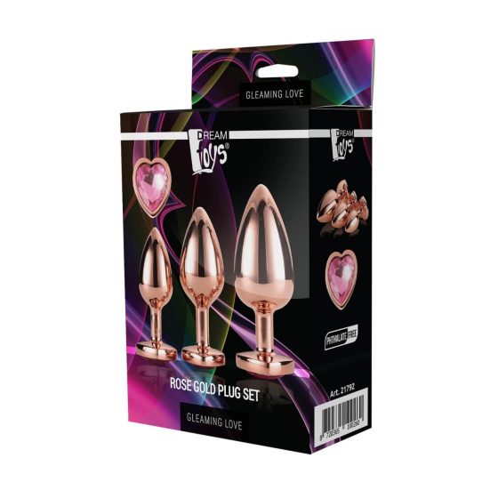 Gleaming Love - hearty anal cone dildo set - rose gold (3 pieces)