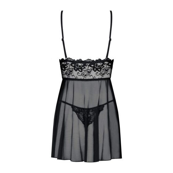 Obsessive Idillia - Linen lace nightdress with thong (black) - L/XL